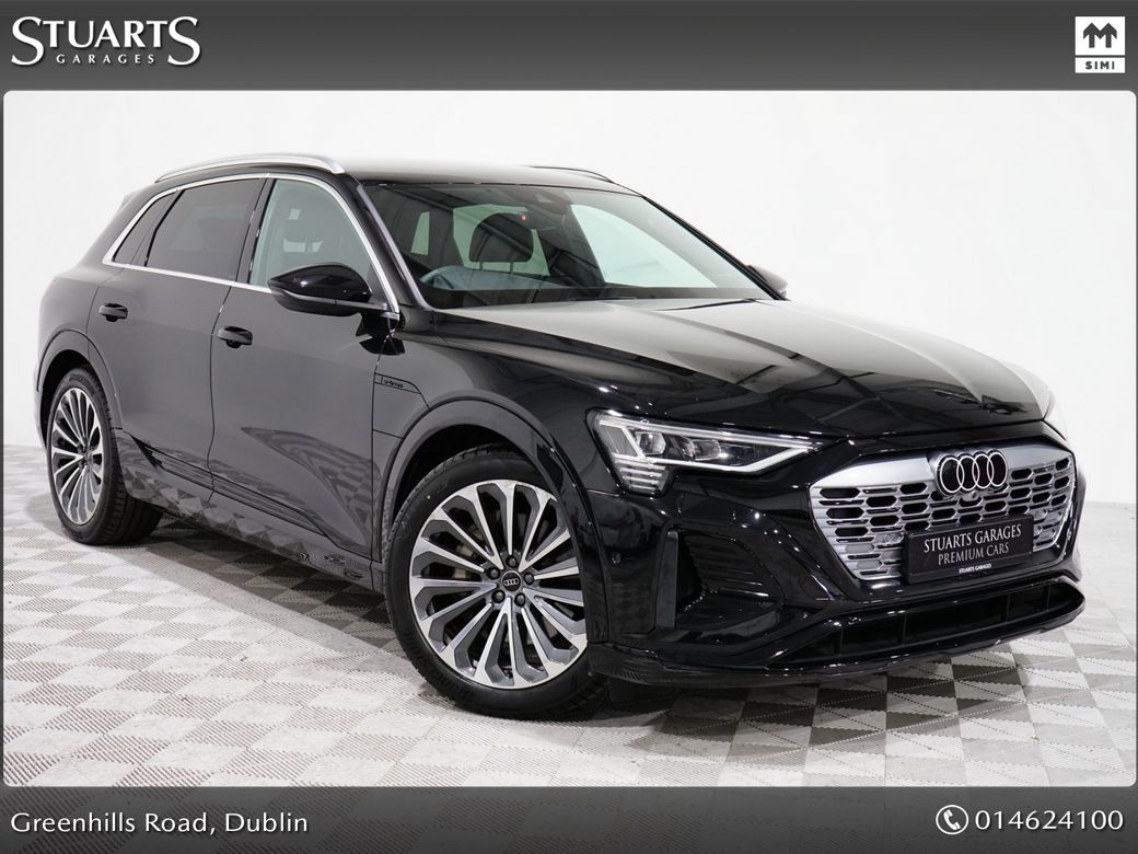 Image for 2024 Audi Q8 e-tron Q8 50 E-TRON QUATTRO S/LINE: MYTHOS BLACK WITH BLACK VOLCONA QUILTED LEATHER, 21” DIAMOND CUT ALLOYS, FULL ELECTRIC SEATS WITH MEMORY, HEATED FRONT SEATS