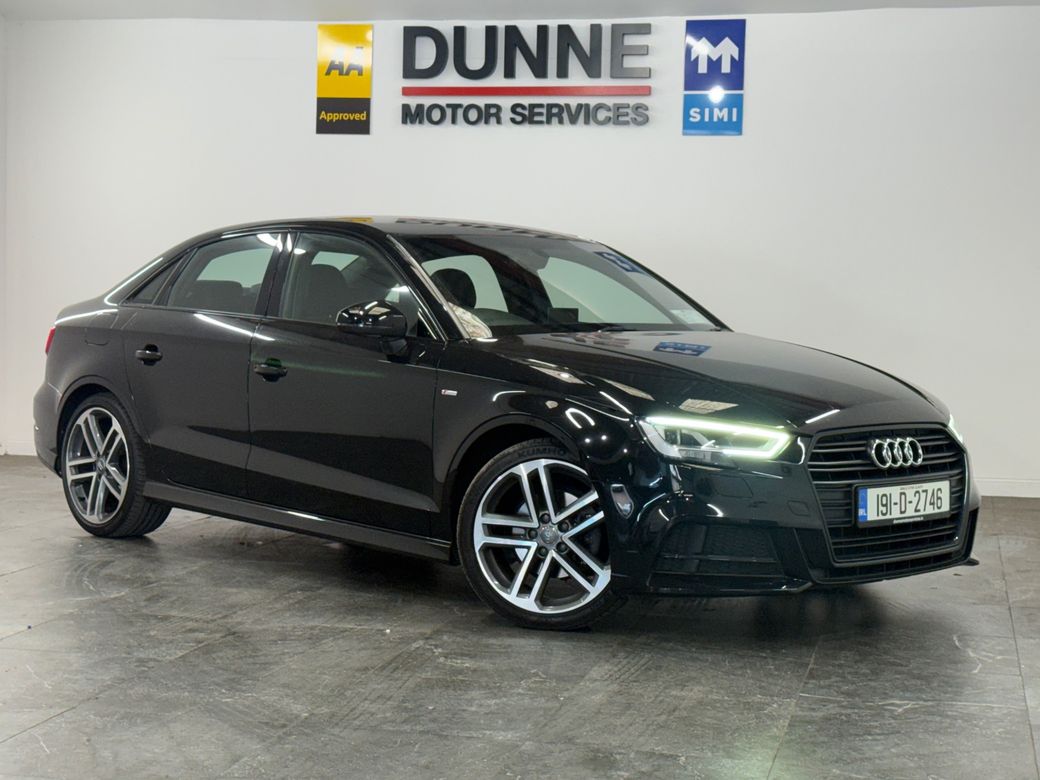 Image for 2019 Audi A3 Saloon **S-LINE **DYNAMIC EDITION**35 TFSI**IRISH CAR**AUDI SERVICE HISTORY**18"DIAMOND CUT ALLOYS**S-LINE HALF LEATHER SEATS**S-LINE FLAT BOTTOM STEERING WHEEL**PERFORATED MULTIFUNCTION STEERING WHEEL*2KEYS