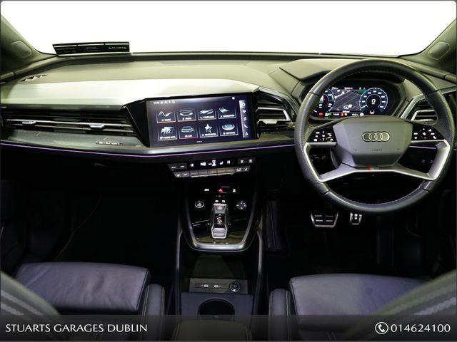 Image for 2024 Audi Q4 e-tron *S/LINE 45 – BIGGER BATTERY* Q4 E-TRON SLINE SUV: NAVARRA BLUE METALLIC WITH FULL BLACK LEATHER, 20” ALLOYS, HEATED SEATS, REVERSING CAMERA