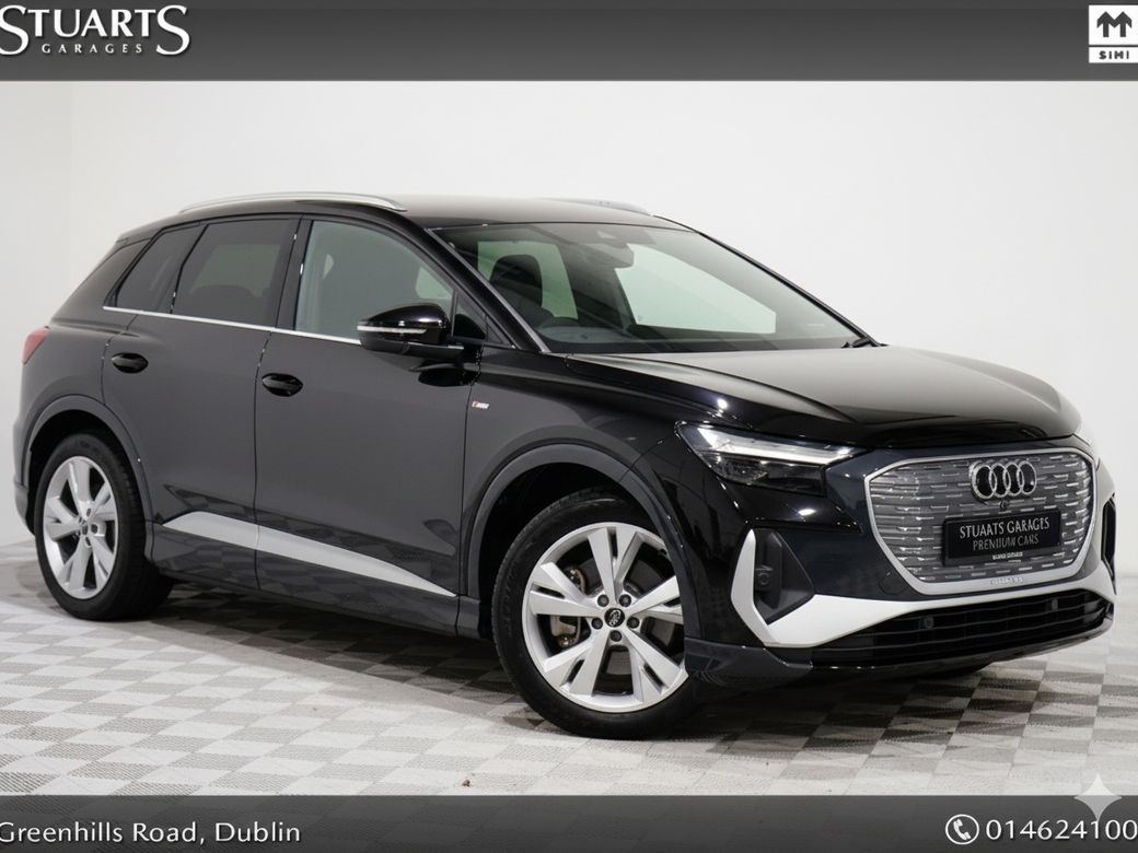 Image for 2024 Audi Q4 e-tron *S/LINE 45 – BIGGER BATTERY* Q4 E-TRON SLINE SUV: MYTHOS BLACK METALLIC WITH FULL BLACK LEATHER, 20” ALLOYS, HEATED SEATS, REVERSING CAMERA