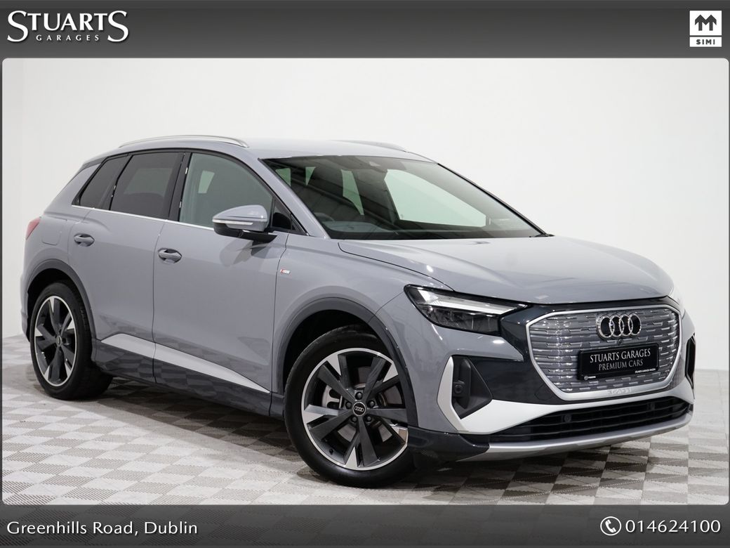 Image for 2025 Audi Q4 e-tron *S/LINE 45 – BIGGER BATTERY* Q4 E-TRON SLINE SUV: PEBBLE GREY WITH FULL BLACK LEATHER, 20” ALLOYS, HEATED SEATS, REVERSING CAMERA