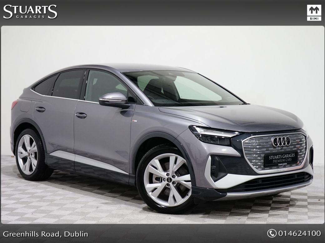 Image for 2025 Audi Q4 e-tron *S/LINE SPORTBACK 45 – BIGGER BATTERY* Q4 E-TRON SLINE SUV: TYPHOON GREY METALLIC WITH FULL BLACK LEATHER, 20” ALLOYS, HEATED SEATS, REVERSING CAMERA