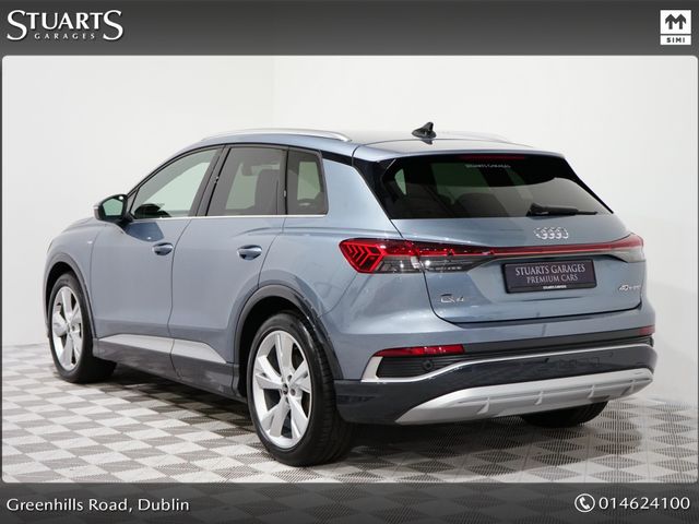 Image for 2024 Audi Q4 e-tron *S/LINE 40 – BIGGER BATTERY* Q4 E-TRON SLINE SUV: GEYSER BLUE METALLIC WITH FULL BLACK LEATHER, 20” ALLOYS, HEATED SEATS, REVERSING CAMERA