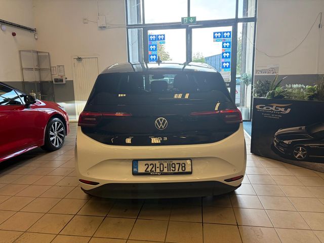 Image for 2022 Volkswagen ID.3 PRO 150 KW Family 58kwh204hp Properf 5DR. NCT & Tax, Half Leather, Dual Climate, Mirror Link, MFSW, Alloy Wheels, Cruise, Parking Sensors, Heated Seats, USBC, Luggage Cover, Folding Seats and more.