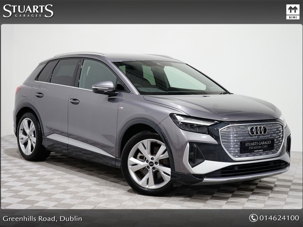 Image for 2025 Audi Q4 e-tron *S/LINE 45 – BIGGER BATTERY* Q4 E-TRON SLINE SUV: TYPHOON GREY METALLIC WITH FULL BLACK LEATHER, 20” ALLOYS, HEATED SEATS, REVERSING CAMERA