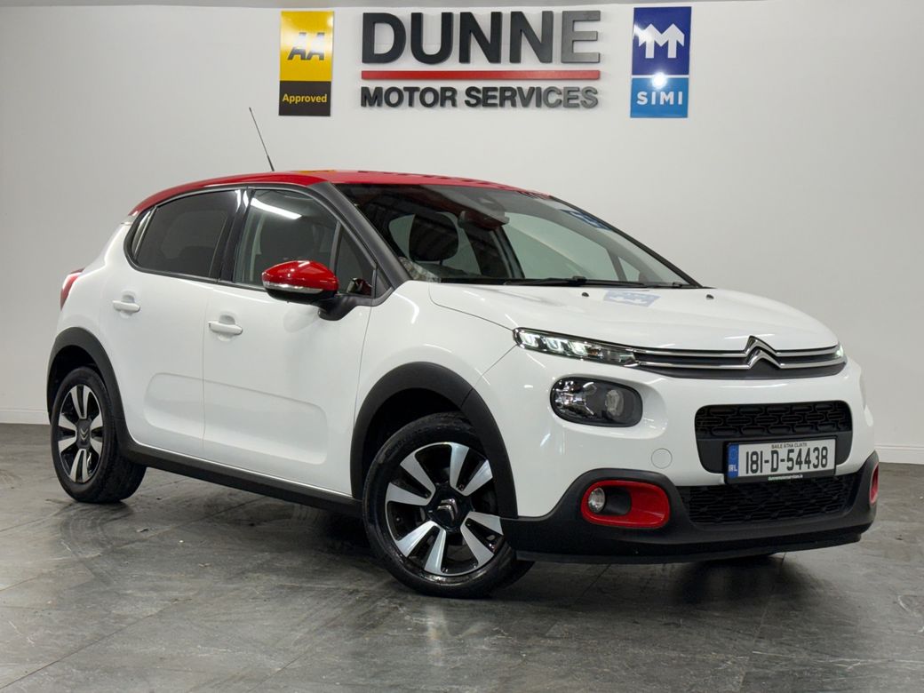 Image for 2018 Citroen C3 **FLAIR MODEL**CONTRAST RED ROOF AND MIRRORS**DIAMOND CUT ALLOYS**7"TOUCH SCREEN MEDIA**ANDROID/APPLE CARPLAY**LANE DEPARTURE WARNING**REVERSE CAMERA**LED DAYTIME RUNNING LIGHTS**DIGITAL CLIMATE**