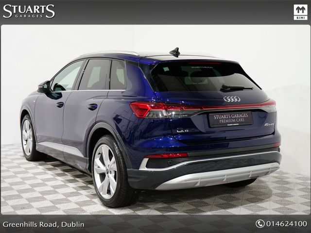 Image for 2024 Audi Q4 e-tron *S/LINE 45 – BIGGER BATTERY* Q4 E-TRON SLINE SUV: NAVARRA BLUE METALLIC WITH FULL BLACK LEATHER, 20” ALLOYS, HEATED SEATS, REVERSING CAMERA