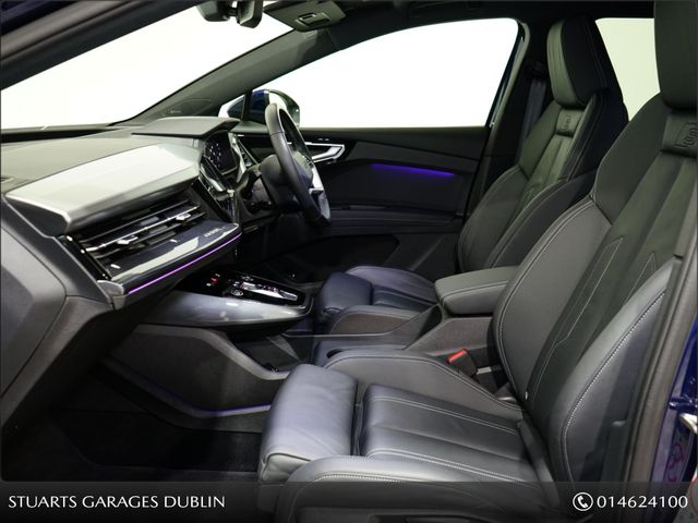 Image for 2024 Audi Q4 e-tron *S/LINE 45 – BIGGER BATTERY* Q4 E-TRON SLINE SUV: NAVARRA BLUE METALLIC WITH FULL BLACK LEATHER, 20” ALLOYS, HEATED SEATS, REVERSING CAMERA