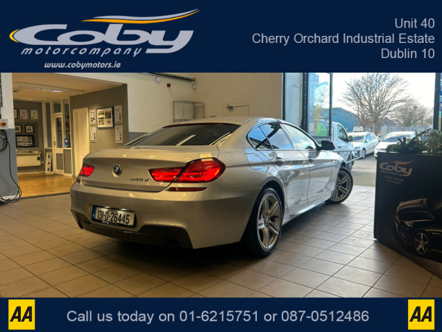 Image for 2013 BMW 6 Series 3.0 6 SERIES M SPORT GRAN COUPE 4DR AUTO. New NCT, Alloy Wheels, Cruise Control, Full Leather, Dual Climate Control, Sat Nav, BT, Full Electrics, Parking Sensors, Heated Seats, MFSW, Handsfree &amp; m