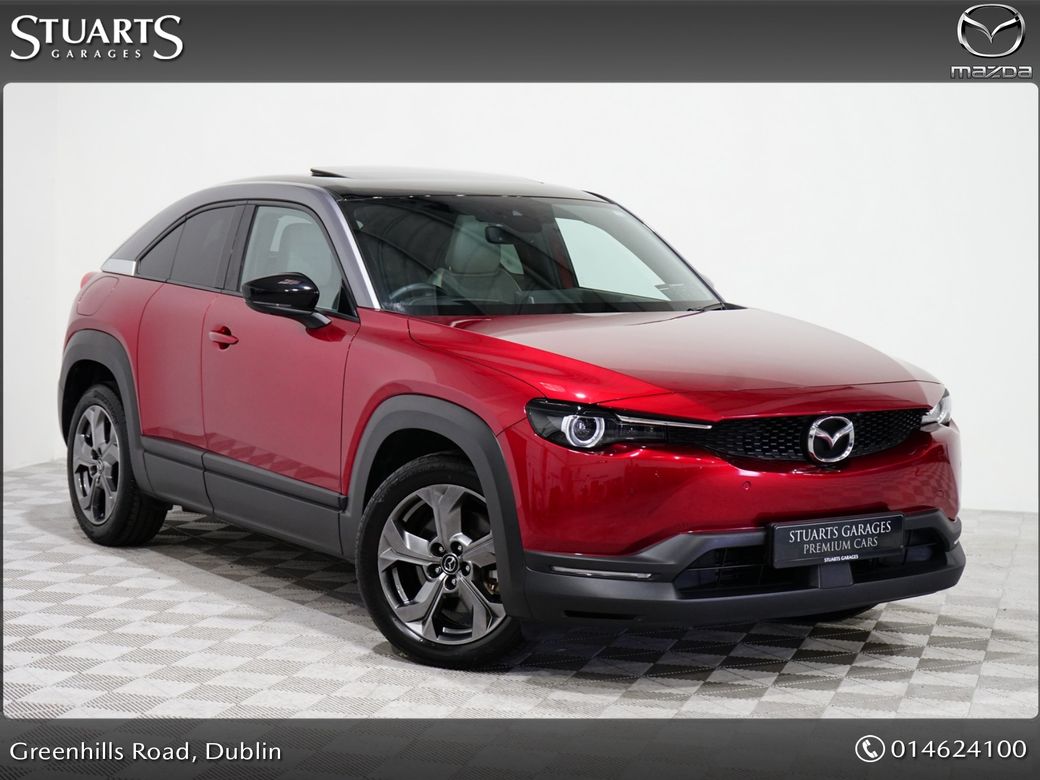 Image for 2021 Mazda MX-30 35.5kwh GT Sport AUTO*SOUL RED CRYSTAL MULTITONE WITH LIGHT MODERN INTERIOR, 360 CAMERA, BOSE SOUND SYSTEM, SUNROOF, KEYLESS, HEADS UP, NAV, TRAFFIC SIGN RECOGNITION, REAR CAMERA, ADAP CRUISE, LANE DE