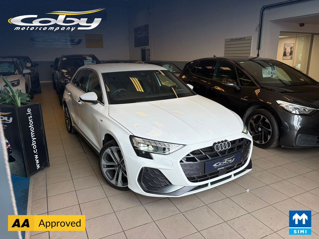 Image for 2025 Audi A3 1.5 Sportsback Black Edition S-Line 204PS Stronic Hybrid 130km Charge Auto 5DR. Full Leather, New NCT, Alexa, Park Assist, Heated Seats, Parking Sensors, Mirror Link, Alloy Wheels, USBC and much more.