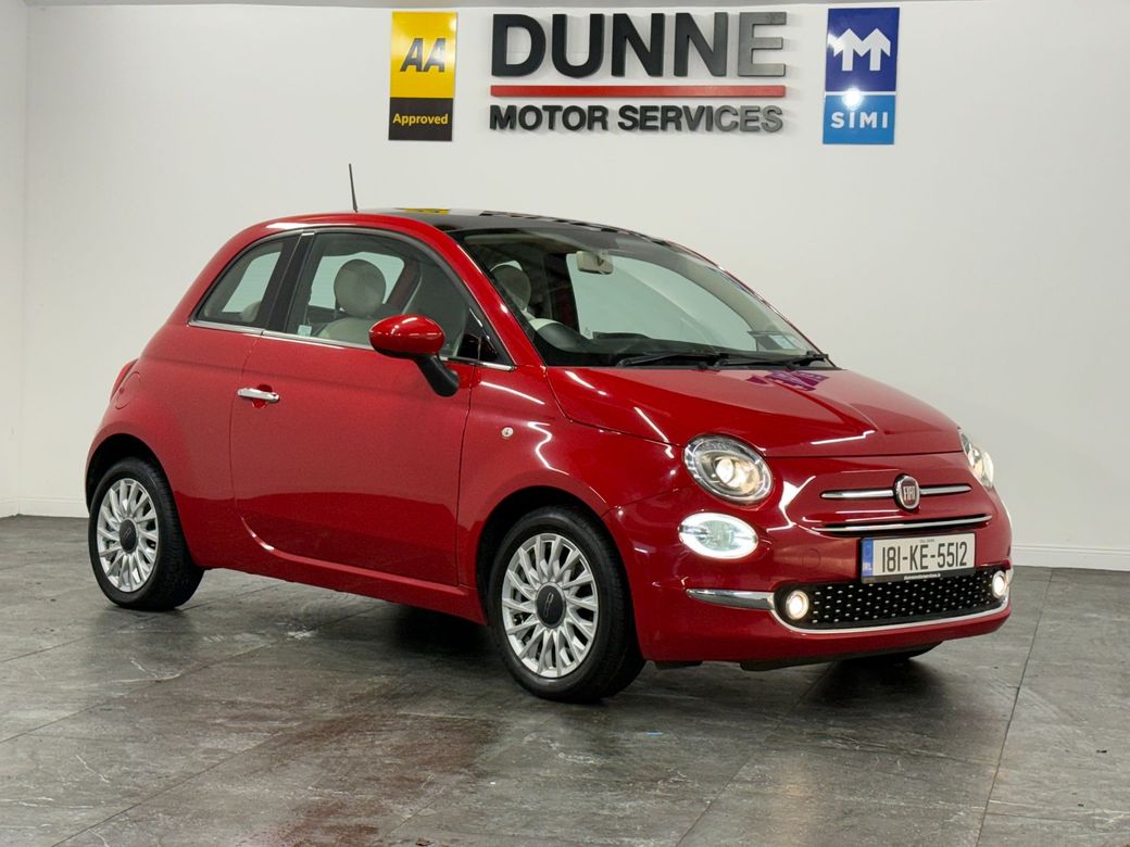 Image for 2018 Fiat 500 **LOUNGE MODEL**PAN ROOF **TOUCHSCREEN MEDIA UNIT**15"" POLISHED SILVER ALLOY WHEELS**1.2 PETROL**CREAM LEATHER&GREY CLOTH TWO TONE UPHOLSTERY**WARRANTY**FINANCE**