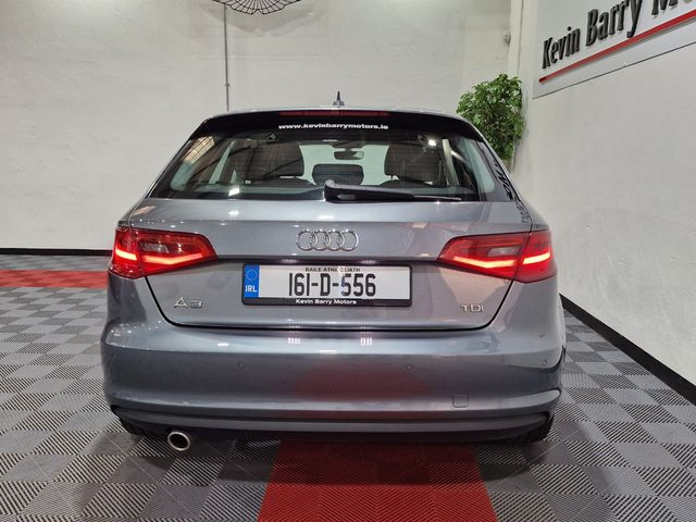 Image for 2016 Audi A3 1.6TDi SPORTBACK SE 110BHP 6 SPEED MANUAL **ORIGINAL IRISH CAR / 17" ALLOY WHEELS / AIR CONDITIONING / CRUISE CONTROL / HALF LEATHER INTERIOR / KMH SPEEDOMETER / REAR PARKING SENSORS**